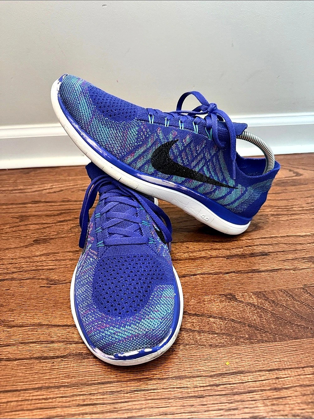 Nike Free 4.0 Flyknit Women's Running Shoes Purple Blue Size 10